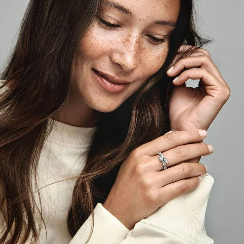 Pandora Silver Ring with Sparkling Stones